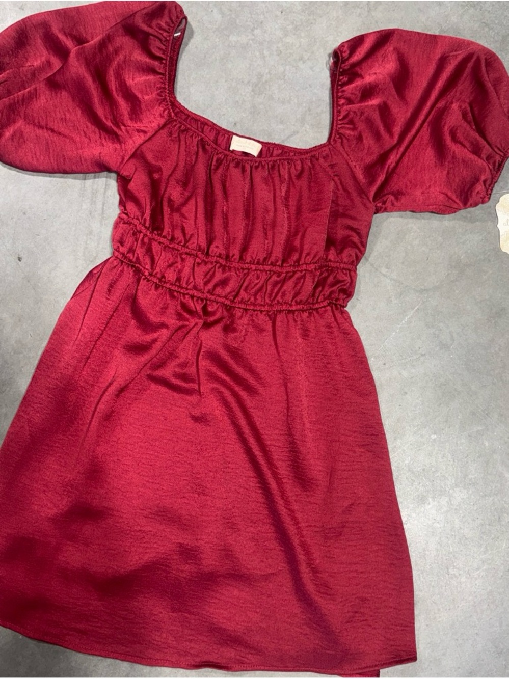 NWT Altar'd State women’s' Burgundy Puff-Sleeve Smocked Dress